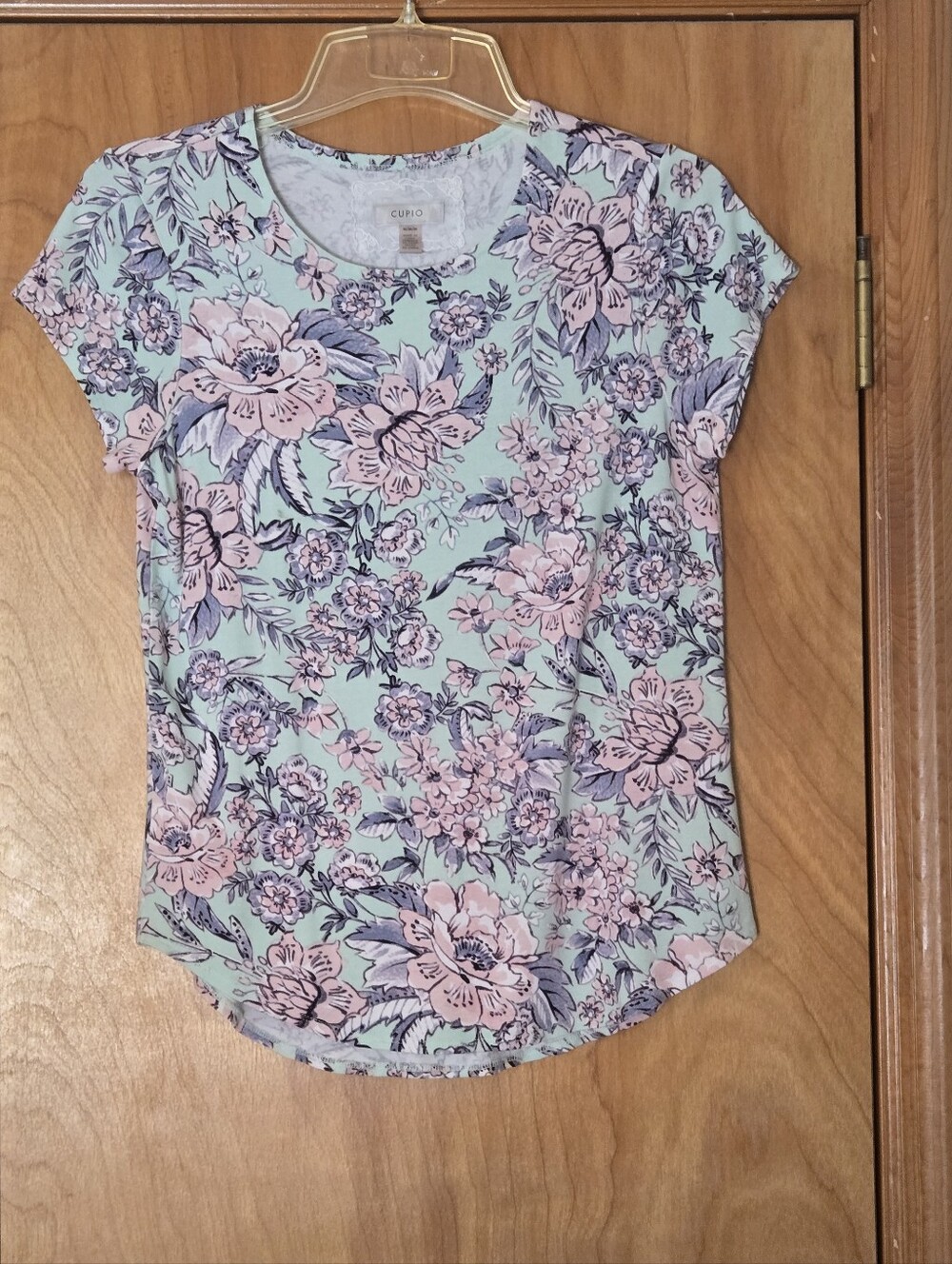 Cupio Mint Floral Short Sleeve Top Size M